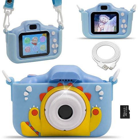 Fotocamera Digitale Bambini con Video HD, Giochi Integrati e Filtri Divertenti, Macchina Fotografica per Bambini con Cover in Gomma Antiurto, Display LCD, Micro SD Inclusa, Giocattolo Educativo
