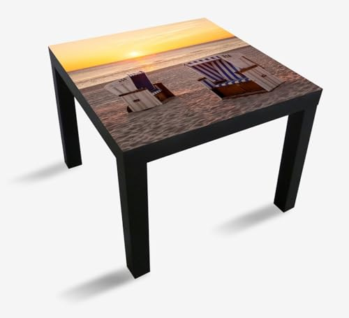 Wallario Möbelfolie selbstklebend/Aufkleber, Tischfolie geeignet für IKEA Lack Tisch - Möbeldeko Strandkörbe im Sonnenuntergang in 55 x 55 cm