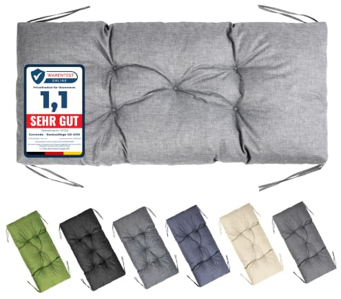 Garronda Bankauflage Outdoor Gartenbank Auflage 100x50 Hellgrau GD-0219 | Dicke: ca. 10 cm, Wasserabweisend, UV-beständig, mit Bändern, als Sitzpolster für Sitzbank, Hollywoodschaukel und Gartenmöbel