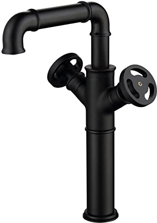 Robinet de Salle de Bain de Style Industriel Noir Mat, Robinet de lavabo de Salle de Bain en Laiton Massif à Deux poignées, mitigeur de Salle de Bain à Un Trou, Robinet de lavabo Robuste
