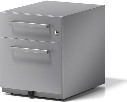 BISLEY Rollcontainer Note mit Griff, 1 Universalschublade, 1 HR-Schublade, Metall, 355 Silber, 56.5 x 42 x 49.5 cm