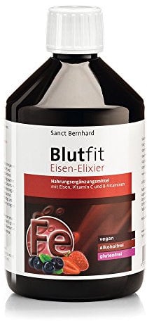 Sanct Bernhard Blutfit Eisen-Elixier 500 ml | Eisen Hochdosiert | Mit Vitamin C und B-Vitaminen | Für Blutbildung bei Eisenmangel, Energiestoffwechsel und Immunsystem | Made in Germany