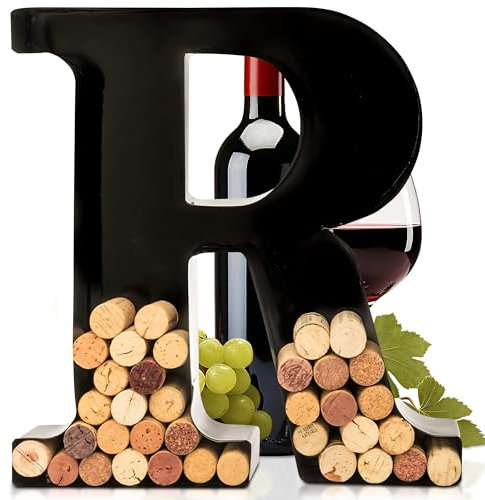 will's Weinkorkenhalter – Metall-Monogramm-Buchstabe (R), Schwarz, Groß | Geschenke für Weinliebhaber, Einweihungs-, Verlobungs- und Brautpartygeschenke | Personalisierte Wandkunst
