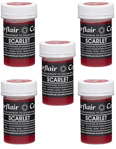Sugarflair Scarlet Pastel Food Colouring Paste, Highly Concentrated for Use with Sugar Pastes, Buttercream, Royal Icing or Cake Mix, Subtle Colour Dye - 25g (Pack of 5)