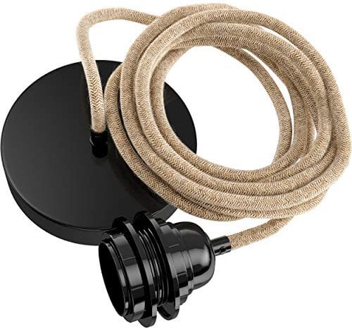 Hoopzi - Pendelleuchte 1 Flamming - 2,5m Textilkabel Seil - 1 X E27 Fassung - Vintage, Industrial Für Esstisch, Wohnzimmer, Esszimmer, Zimmer, Schlafzimmer, Küche