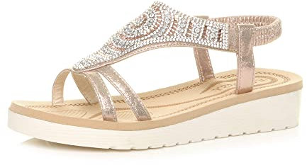AJVANI low wedge heel flatform diamante t-bar slingback sandals size 4 37