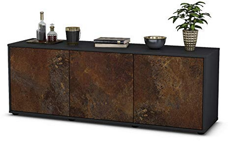 Stil.Zeit TV Schrank Lowboard Allegra, Korpus anthrazit matt, Front Industrie-Design Rost (135x49x35cm), Push to Open Technik
