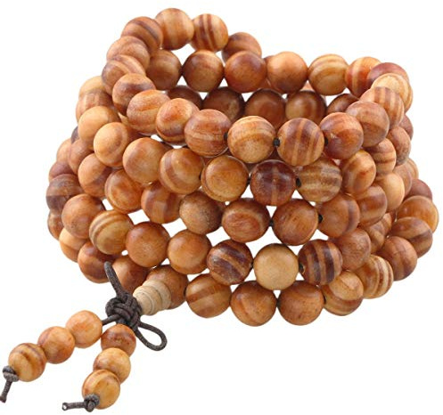 KYEYGWO 108 Mala Perlen Kette Armband Gebetskette für Damen Herren | Natürlich Holzperlen Tibetisch Buddhistische Buddha Elastisches Wickelarmbänder für Yoga Meditation