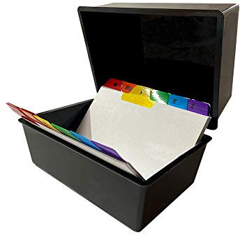 Indigo® 8x5 Black Index Card Box with A-Z Coloured Guide Cards – Durable Filing Storage Box for Office, Home & School Use