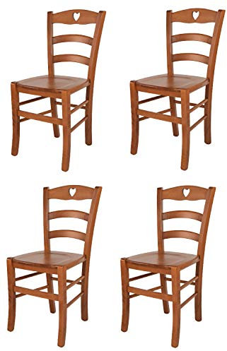 t m c s Tommychairs - Set 4 sedie modello Cuore per cucina bar e sala da pranzo, robusta struttura in legno di faggio color ciliegio e seduta in legno