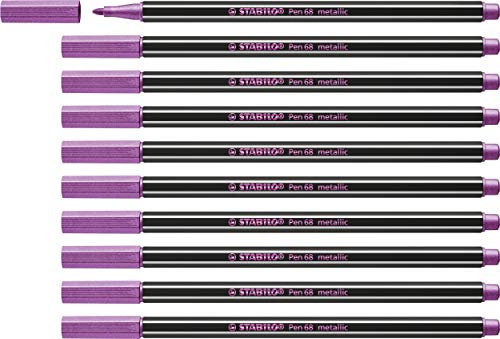 Stabilo Pen 68 metallic - Pennarello Premium Metallizzato - Confezione da 10 - Rosa Metallizzato