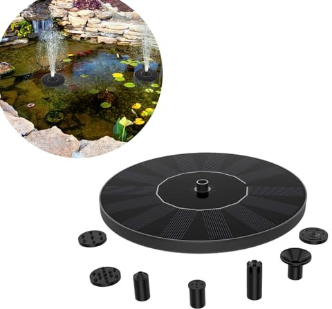 HENGMEI Fontaine Solaire Extérieur 1.4W Pompe à Eau Solaire avec 4 buses Kit, pour Bassin, Bassin de Jardin, Piscine de Fontaine