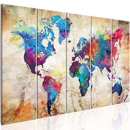 B&D XXL Acrylglasbild Weltkarte 200x80 cm 5 Teilig Wandbild auf Acryl Glasbilder Kunstdruck Moderne Acrylglas Platte Wanddekoration Geschenke Heimdekoration Glasbild - Abstrakt bunt Landkarte Reise