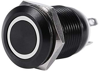 12mm LED Drucktaster Moment-Schalter für Auto - Schwarz, IP67 wasserdicht, 2A 3V, ringbeleuchtet (weiß wählbar), Metallgehäuse