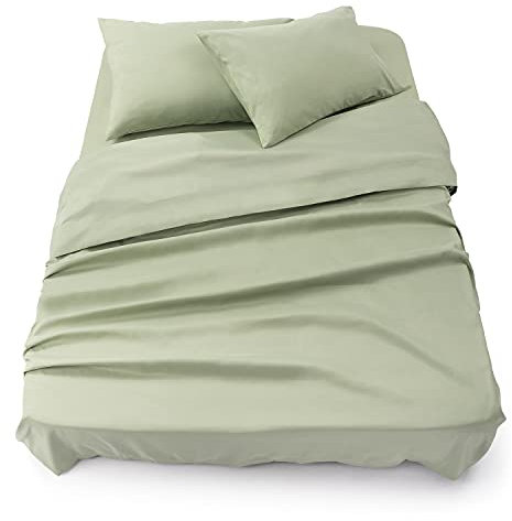 Blumtal® Bettlaken Set 3-teilig - Oeko-TEX zertifiziertes 3er Set - Spannbettlaken 180x200x30cm + Bettlaken ohne Gummi 280x275cm + 2X Kissenbezug 50x80cm - Bettlaken&Kissenbezug - Light Olive Green