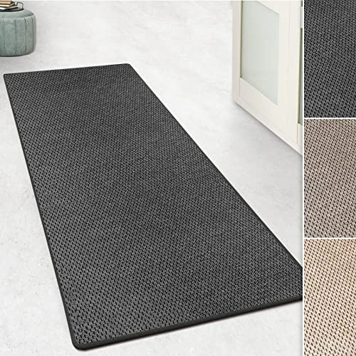 Floordirekt Teppichläufer Kalkutta - Sisaloptik - Tiger-Eye-Design - Teppich Läufer Wohnteppich Flurläufer Küchenläufer (Anthrazit, 80 x 500 cm)