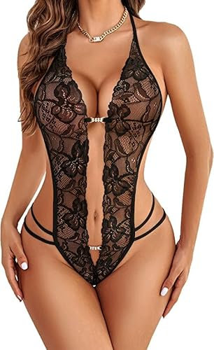 Avidlove Damen Einteiliger Dessous-Body Tiefer V-Ausschnitt Halter Lingerie Bodysuit X-Large