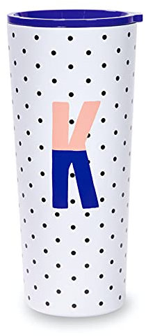 Kate Spade New York Insulated Stainless Steel Initial Tumbler, 24 Ounce Double Wall Travel Cup with Lid, K (Blue)