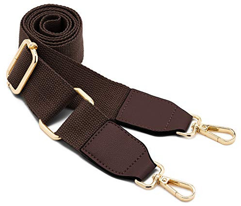 Frauen Breite Umhängetaschen Strap,Verstellbarer Ersatz Gürtel Tasche Strap mit Leder Gold Haken Canvas Geldbörse Riemen Messenger Bag Changeable Long Strap for Crossbody Handtasche (Dark Brown)