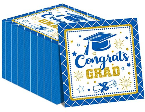 Papierservietten mit Aufschrift Congrats Grade, für Abschlussfeier, Partyzubehör 2024, Blau, 50 Stück
