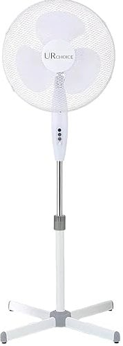 16 Inch White Pedestal Fan, Adjustable Height, 3 Speed Settings Powerful Electric Floor Fan for Cool Airflow, Lightweight Standing Fan for Home, Office, Bedroom & Living Room