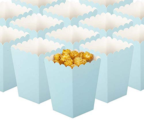 GAKA FAVOR 24 Stück Popcorn Boxen,Popcorntüten hellblau,Popcorn Tüten hellblau,Pappe für Snacks Süßigkeitenbehälter Partytüten für Filmabend Kino Snack Retro Party Geburtstag Hochzeit Geschenk