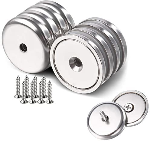Stark Neodym Magnete mit Loch, 8 Stück 32 x 6.8 mm 45 KG Zugkraft Neodym Disc Senkkopf Loch Magnete, 100 LBS Permanent Rare Earth Magnet Topfmagnet mit Schrauben für DIY Craft, Handwerk