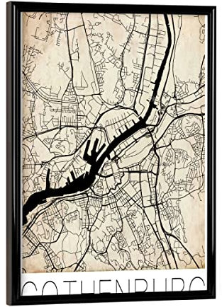 artboxONE Poster mit schwarzem Rahmen 18x13 cm Städte Gothenburg Sweden Retro Map - Bild Retro Sweden Europa