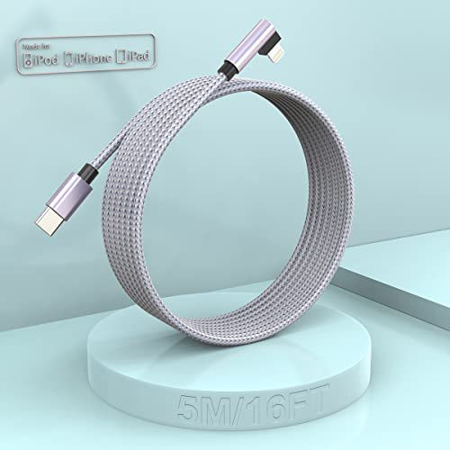 Quanlex iPhone Charging Cable 5m, Long, Apple MFi Certified, Original Lightning to USB-C Cable, Fast Charge 16ft 90 Angle for 13/12/11/XS/XSMax/XR/X/8/7 Plus/6/6s Plus SE