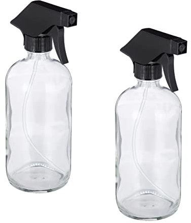 Relaxdays 4er Set Sprühflasche Glas 500ml Nachfüllbar Düse mit Nebel & Stream Haarpflege & Reinigung Transparent