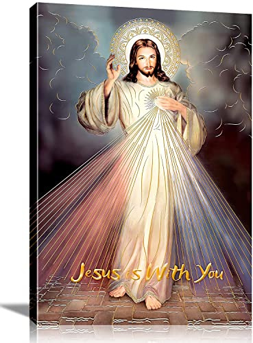 NCYEL Gerahmte Jesus-Barmherzigkeit, Wandkunst, Dekoration, göttliches katholisches Christentum, heiliges Herz für Glauben, Wohnzimmer, Schlafzimmer, Esszimmer, für Bilder, Poster, Drucke, Gemälde,