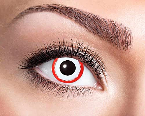 Goldschmidt Kontaktlinse weiß rot | Eine Jahreslinse mit Sehstärke | Dioptrien Halloween Qualitätsprodukt (Saw, -1,75)