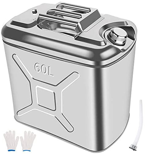 UIBAO Bidon à Carburant en Acier Inoxydable Essence Bidon,Baril D'essence Réservoir De Carburant épais avec Poignée À Trois Barres,pour Carburant De Stockage/Essence/Diesel/Huile,60L