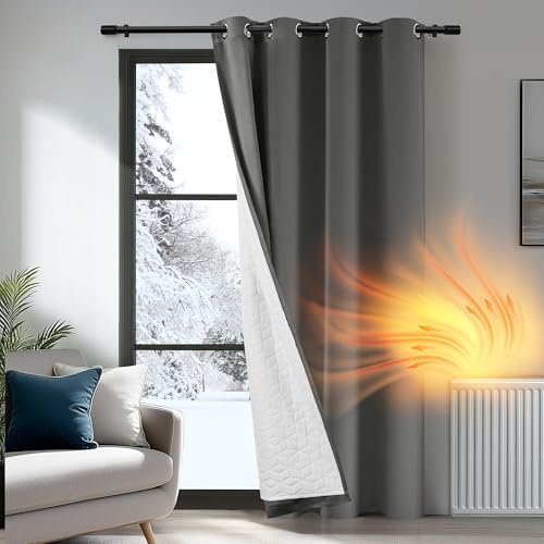 Deconovo Blackout Curtain with Extra Thick Microfiber Lining, Eyelet Curtain Windproof Soundproof for Kitchen, 52 x 54 Inch, Light Grey, 1 Panel