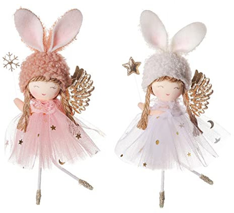 Minan 2 Pieces Angel Doll Christmas Decoration, Small Girl Plush Pendant, Christmas Tree Hanging Decor Fairy Doll Pendant - for Home Party Holiday Decoration