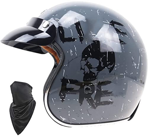 Erwachsene Retro 3/4 Open Face Motorradhelme Für Männer Und Frauen Cruiser Scooter Halbhelm ECE Zertifizierung Mit Brille Sonnenblende Schwarz + Staubmaske