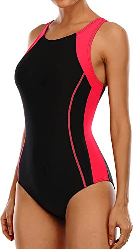 Attraco Damen Sport Badeanzug Racerback Bademode Einteiler Bauchweg Badeanzüge Sexy Push Up Swimsuit Strandmode Sommer Rot XL