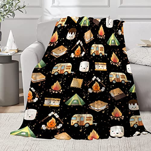 Niedliche S'Mores Decke,Ultraweiche Marshmallow-Überwurfdecke,Plüsch, warm, gemütlich,152.4x203.2 cm Campingdecke,Camper-Geschenke Heimdekoration