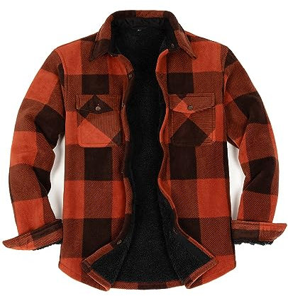 ZENTHACE Veste chemise chaude en flanelle doublée Sherpa pour homme (entièrement doublée en polaire sherpa), motif écossais vert, taille 3XL, Brun audacieux, M