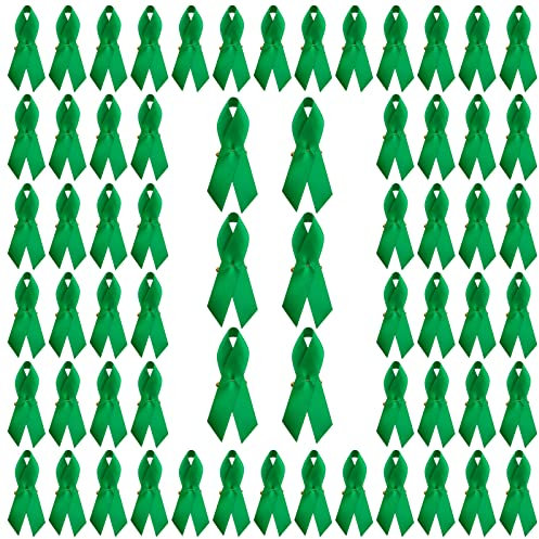 WANDIC 300 PCS Broches Pins avec Ruban en Satin et épingle à nourrice, pour Sensibilisation à la santé mentale, au Cancer du Foie, pour Homme ou Femme, 7,5 x 4 cm, Vert