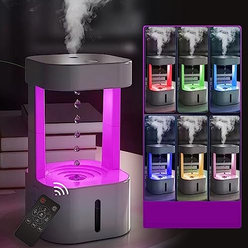 SPEPROECO 580ml Anti-gravity Water Drop Humidifiers,Desk Humidifier with LED Lights and Remote Control,Raindrop Humidifiers Desktop Fountain with Water Drop Sound for Home Office