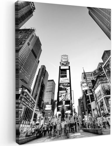 MuchoWow© Leinwand Bilder Wanddeko Wohnzimmer Aesthetic Room Decor Deko | 30x40 cm - Zimmer Wandbilder Modern Fotogeschenke Schwarzweiss - Weiss - Times Square New York - Bild Schwarz Weiß