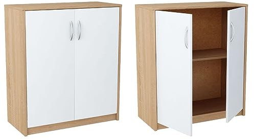 Meble Bestseller Zweiflügelige Kommode, Schrank K017 (Breite 74 cm, Höhe 85 cm, Tiefe 35 cm) in Sonoma Eiche mit weißen Fronten