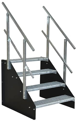 4 Stufen Standtreppe Stahltreppe freistehend Breite 90cm Höhe 84cm schwarz beidseitiges Geländer