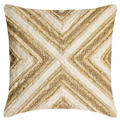 The HomeCentric Dekorativ Beige Kissen Überzüge, 2 Stück, 45x45 cm Leinen Kissen Spitze & Jute, Kissenhülle mit, Geometrisch Kissen, Modern Kissen Überzüge - Jutee Love