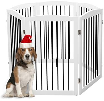 HOLTICO Absperrgitter Hund,Hundegitter für Wohnung Garten ohne Bohren aus Metal Holz,Freistehendes Hundeabsperrgitter Türgitter Treppengitter Schutzgitter Hund Faltbar Weiß,6 Paneelen Türschutzgitter