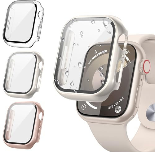 [3Pezzi] Kamita Custodia per Apple Watch Serie SE/6/5/4 40mm, PC Bumper Cover con Protezione Dello Schermo in Vetro Temperato, Protettiva Custodie per iWatch6/iWatch5 (Chiaro+Luce stellare+Oro Rosa)