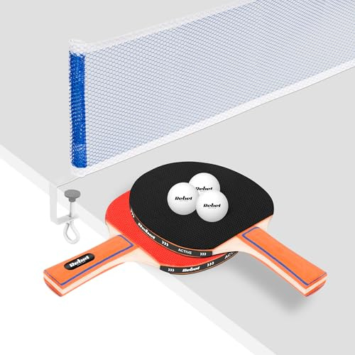 Rebel Tischtennisschläger-Set mit Netz 2 Schläger 3 Bälle RBA-4001