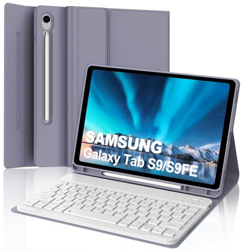 Keyboard Case for Samsung Galaxy Tab S10 FE/S9 FE 10.9 inch, Detachable Wireless Bluetooth Keyboard with Stand Cover for Samsung Galaxy Tab S10 FE 10.9 2025/S9 FE 10.9/S9 11 2023, Lavender Purple