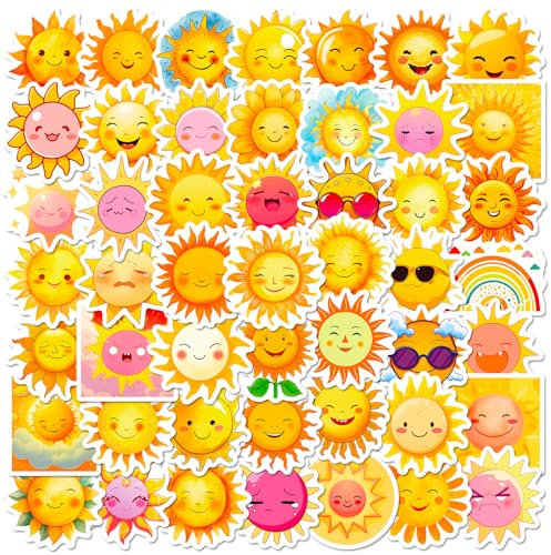 Sonne Aufkleber Sun Sticker Set 50 Stücke Niedlich Deko für Auto Laptop Skateboard Fahrrad Moped Motorrad Fahrrad Computer,Geeignet für Erwachsene Kinder